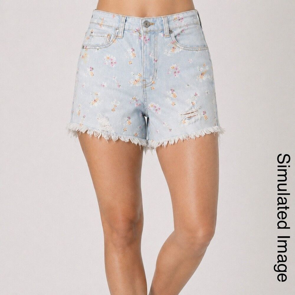 Celebrity Pink Floral Denim Shorts Womens 3/26 Cutoff Frayed Hem Stretch